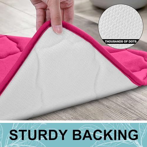 OLANLY Memory Foam Bath Mat Rug 59x20, Ultra Soft Bathroom Rugs, Deep Pink - Image 4