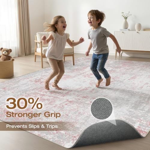 LOONGRUG 7x9 Area Rug Washable Neutral Modern Rug for Living Room Pink Gray - Image 3