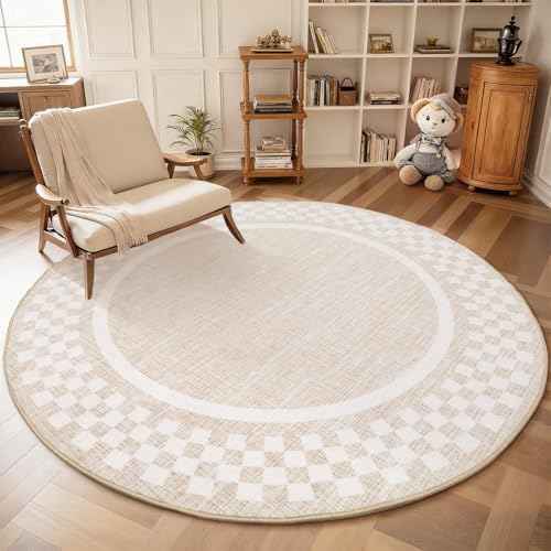 GarveeHome 6ft Washable Round Rug for Entryway Checkered Bedroom Circle Rug by GarveeHome