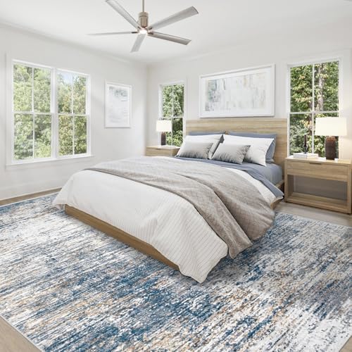 XLUEZ 9x12 Area Rug for Living Room, Washable Modern Abstract Large Area Rug Neutral Soft Non Slip Kids Rug Stain Resistant Indoor Carpet for Bedroom Dining Room Playroom Office(BlueWhite, 9'x12') - Image 5