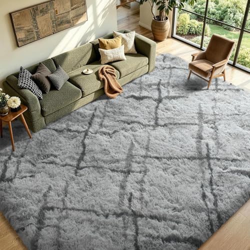 9x12 Non-Slip Fluffy Area Rugs For Living Room (Black and Grey Stripe) - Image 2