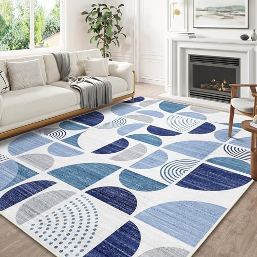 MUJOO Washable Rug 8x10 Blue,Large Area Rugs Non Slip Modern Abstract Boho by MUJOO
