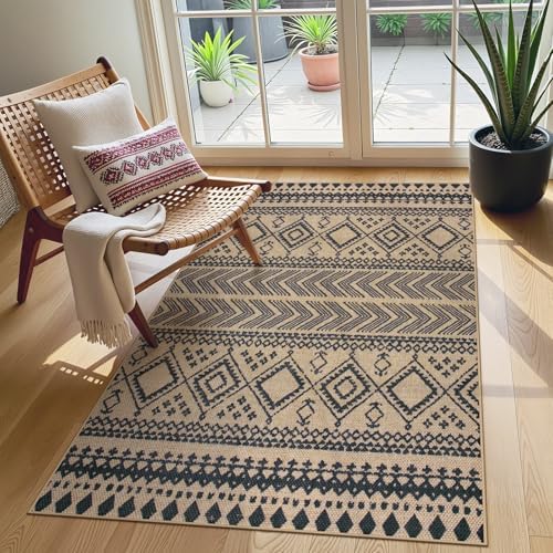 Lahome Boho 3x5 Entryway Front Porch Rug, Black Washable Outdoor Patio Rug by Lahome