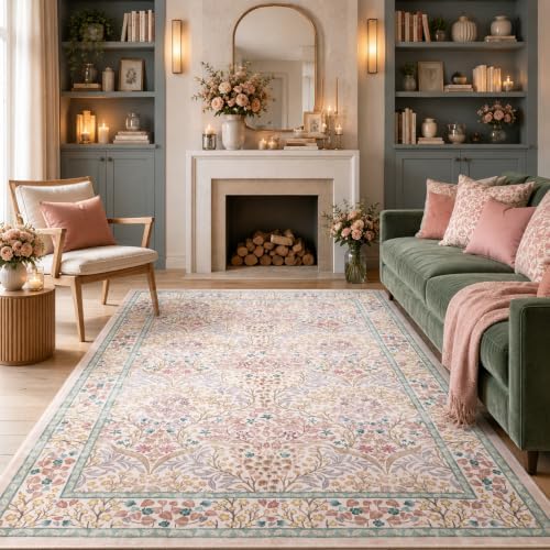 Lahome Washable Area Rugs 5x7, Soft Pink Rugs for Bedroom Girls Living Room - Image 4