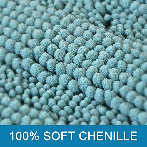 H.VERSAILTEX Bathroom Rugs Bath Rugs for Bathroom Non Slip Bath Mats Extra Thick Chenille Striped Rug 17" x 24" Absorbent Soft Shaggy Washable Dry Fast Bath Mats for Bath Room Floor - Aqua Haze - Image 3