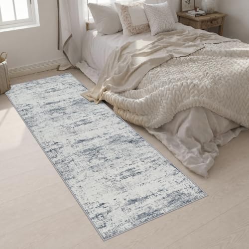 3x10 Washable Runner Rug：Modern Abstract Soft Carpet Blue Grey - Image 5