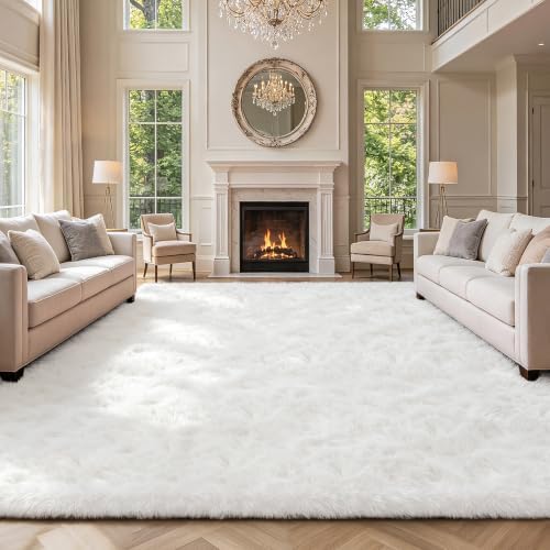 10X14 Large Area Rugs for Living Room Bedroom,White Big Shag Rug for Bedroom Dorm,Soft Fluffy Indoor Carpet Plush Rugs for Living Room Home Decor (White, 10X14 Feet) by Boshengya