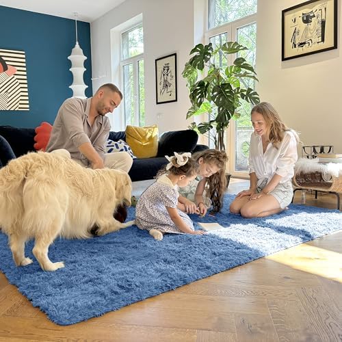 OLANLY 2x5 Machine Washable Runner Rugs for Hallway, Soft Fluffy Shaggy Bedside Rugs for Bedroom, Living Room, Indoor Floor Carpet for Kids Girls and Boys, Home Decor Aesthetic, Blue - Image 7