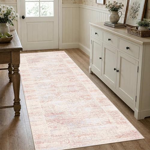 Washable Hallway 2'6"x8' Runner Pink Rug for Kitchen Non Slip - Image 3