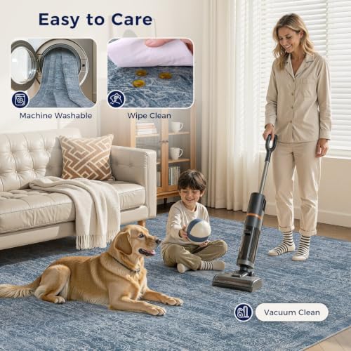 DMOYEST Area Rug Living Room Rugs - 6x9 Washable Large Soft Indoor Neutral Modern Abstract Low Pile Rug Carpet for Bedroom Dining Room Farmhouse Home Office - Dark Blue - Image 6