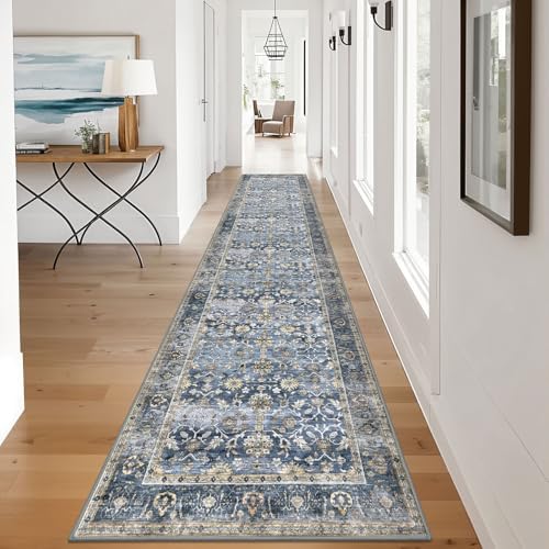 KUTA Vintage Washable Long Runners for Hallways 2.6x12 Blue Grey Beige - Image 4