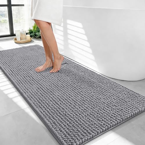 OLANLY Thick Chenille Bathroom Runner Rugs 44x24, Absorbent Bath Mat, Grey by OLANLY
