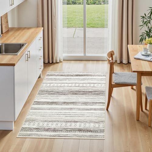 Tortania Area Rug Living Room Rugs - 3x5 Washable Large Soft Neutral Boho Moroccan Bohemian Farmhouse Rug Indoor Floor Carpet for Bedroom Under Dining Table Home Office Decor - Cream Brown - Image 4