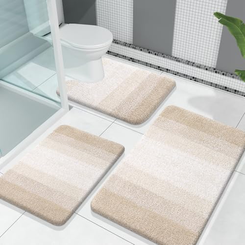 OLANLY Microfiber Bathroom Rugs Sets 3 Piece, Soft Bath Mats, Light Beige by OLANLY