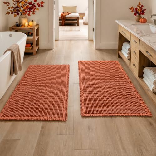 MIULEE Fall Orange Set of 2 Waffle Bathroom Runner Rugs 2'x4'(24"x48") by MIULEE