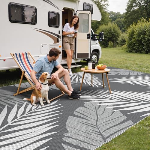 GENIMO Outdoor Rug, Waterproof Plastic Rugs 9'x18' for Camping Grey White by GENIMO