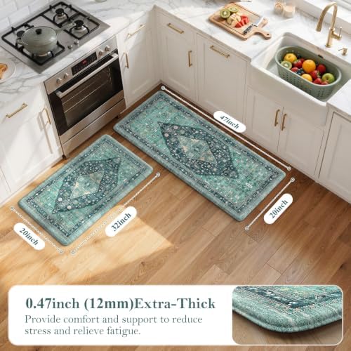 Collive Kitchen Rugs Sets of 2, Boho Kitchen Floor Mat, 20"x47"+20"x32" - Image 2