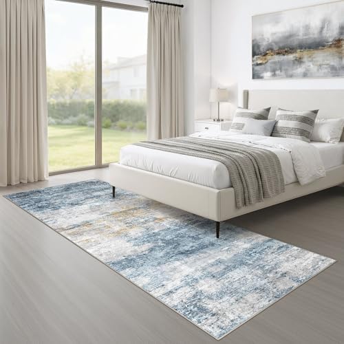 LOONGRUG Runner Rug 3x10 Machine Washable Non-Slip Neutral Rug Blue Gold - Image 5