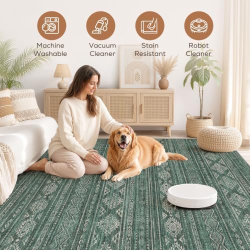 Nakagishi Area Rugs 9x12 Living Room: Washable Boho Large Neutral Modern Soft Farmhouse Green Rug Stain Resistant Indoor Floor Non-Slip Carpet for Women Home Enthusiasts Aged 25-45 - Bedroom Room - Image 3