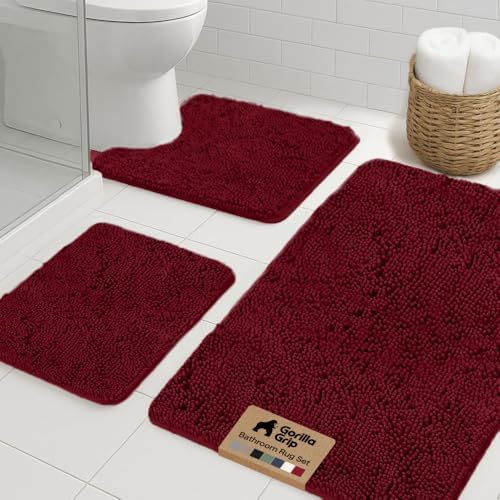 GORILLA GRIP Area Rug Sets and Oval Toilet Base, 3 Piece Burgundy by GorillaGrip