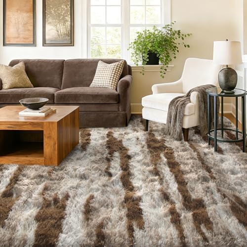 8x10 Extra Large Fluffy Area Rugs Non-Slip for Living Room Tie-Dyed Khaki - Image 4