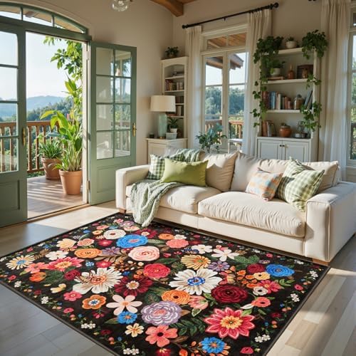 5x7 Living Room Rugs Black Brown Area Rug for Bedroom by WelcometoBabovid