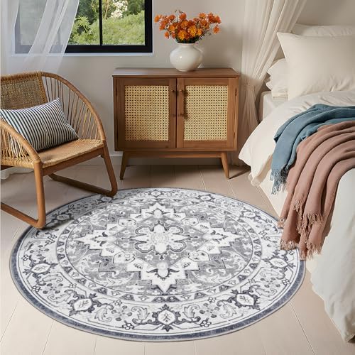 Lessymo 4FT Washable Round Area Rugs for Living Room, Non Slip Circle Rugs - Image 2