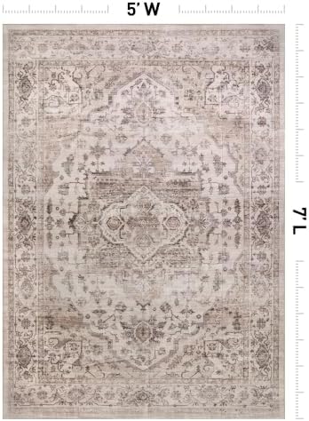 Rugshop Vintage Medallion Machine Washable Non-Slip Area Rug, 5'x7' Cream - Image 2