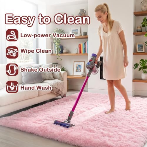 Pink Area Rugs for Girls Bedroom Kids Room, Plush Fluffy Living Room Carpet - Image 6
