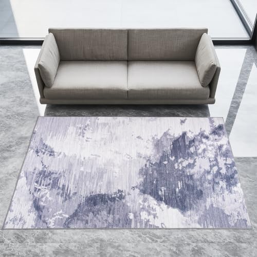 Living Room Rug 8x10 Light Grey Area Rugs Machine Washable Abstract Boho Large Rug Non-Slip Non-Shedding Faux Wool Indoor Vintage Carpet for Bedroom, Classroom, Dining Room, Kids Playroom - Image 4