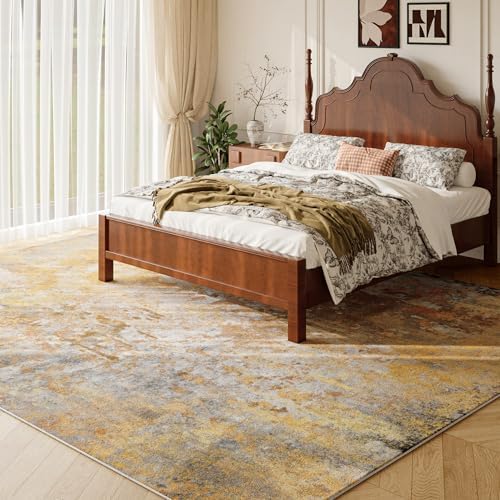Beige Gold Washable Rug 6x9 Area Rugs for Living Room Bedroom Carpet, Indoor Vintage Abstract Boho Large Rug Non Slip Faux Wool Rugs for Dorm, Dining Room Table, Nursery, Kids Playroom - Image 4
