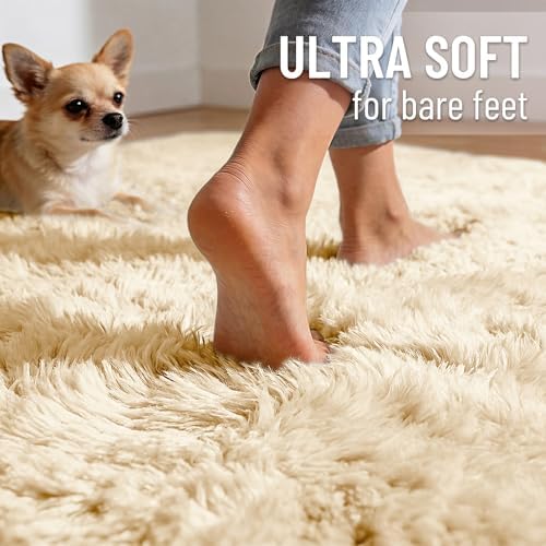 OLANLY 8x10 Machine Washable Large Area Rugs for Living Room, Bedroom, Soft Fluffy Shaggy Bedside Rug, Indoor Floor Carpet for Kids Girls and Boys, Dorms, Nursery, Home Decor Aesthetic, Cream - Image 4