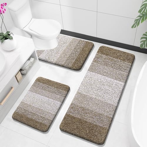 OLANLY Microfiber Bathroom Rugs Sets 3 Piece, Absorbent Bath Mats, Coffe by OLANLY