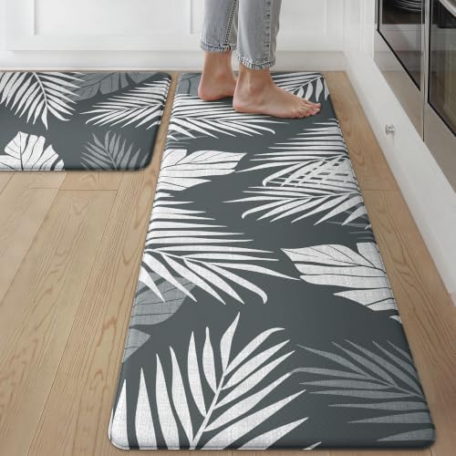 GENIMO Anti Fatigue Kitchen Mats for Floor 2PCS, Standing Rugs, Light Grey by GENIMO