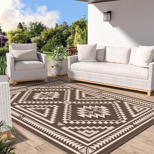 GENIMO Outdoor Rug, Waterproof Plastic Rugs for Patio, 9'x12' Light Beige by GENIMO