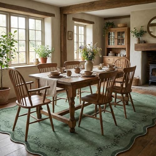 GarveeHome Scalloped Area Rugs 8x10 Large Green Washable Living Room Rug - Image 3