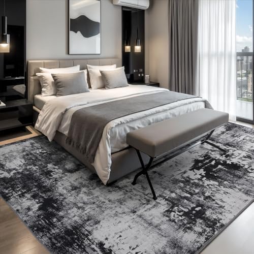 Rugflix 9x12 Area Rugs for Living Room, Washable Black Grey Dark Large Rug - Image 2