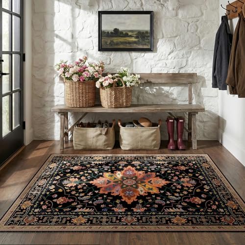 RELEANY Washable Area Rug, 4'x5', Black/Colorful - Image 2