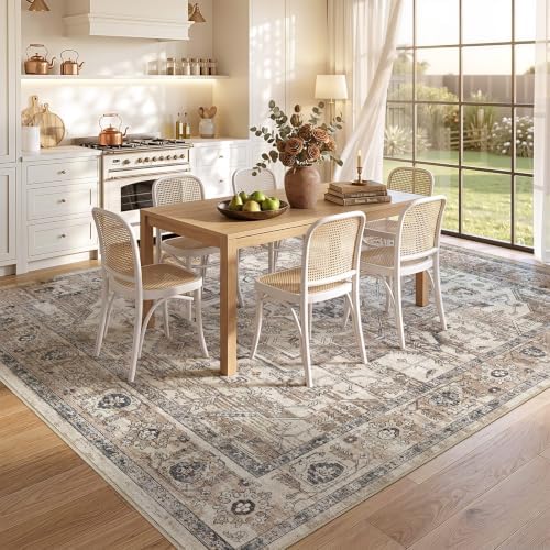 10x10 Square Area Rug: Washable Tea Brown Area Rug for Living Room by ZUNTKON