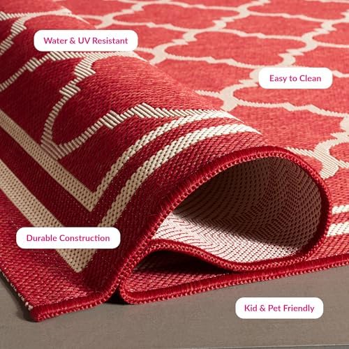 SAFAVIEH Washable Rug Outdoor Courtyard Collection - 7'10" Square, Red & Bone, Non-Shedding & Easy Cleaning, Ideal for Patio, Backyard, Mudroom (CY6918-248) - Image 3