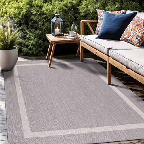 Luul Home Bordered Outdoor Rug 6x9 Washable Outside Carpet for Indoor Patio Porch Waterproof Easy Cleaning Non Shedding Area Rugs Gray 6 x 9 - Image 7