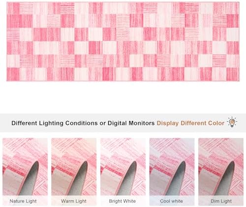Terrug Pink and White Checkered Area Rug for Kitchen, 2x6 Runner Rugs - Image 4