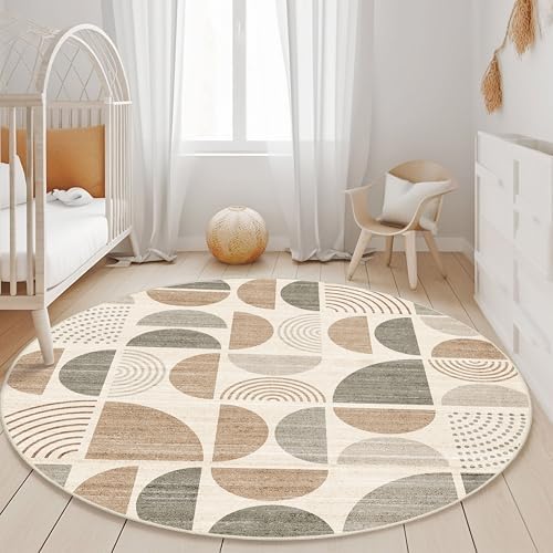 MUJOO Round Rugs 5ft,Circle Area Rug Washable Non Slip Modern Abstract - Image 2