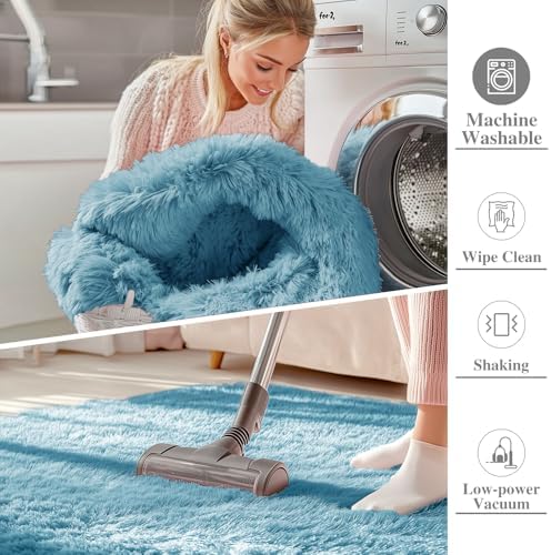 OLANLY 2x8 Machine Washable Runner Rugs for Hallway, Soft Fluffy Shaggy Bedside Rugs for Bedroom, Living Room, Indoor Floor Carpet for Kids Girls and Boys, Home Decor Aesthetic, Slate Blue - Image 2