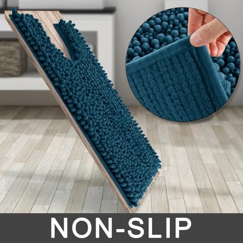 Yimobra Toilet Rug U Shaped Washable 24x20 Inch - Ultra Soft Absorbent Chenille Bath Rugs for Toilet, Quick Dry & Machine Washable, Non Slip Contour Bathroom Mat, Peacock Blue - Image 4