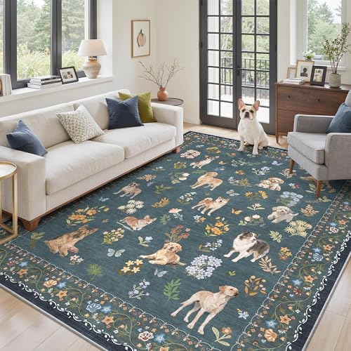 Soalmost Dog 5x7 Area Rugs for Living Room, Washable Soft Rug Navy Blue by Soalmost