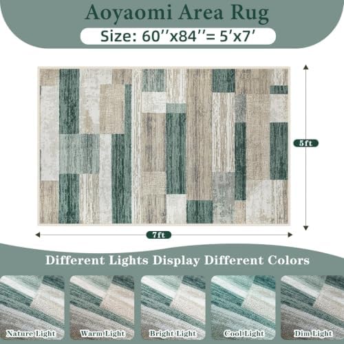 Area Rug Living Room Rugs 5x7 - Large Soft Boho Geometric Rugs, Non-Slip Foldable Washable Area Rug Non Shedding Morden Indoor Floor Carpet for Living Bedroom Office Dining Room (Green,5'x7') - Image 2