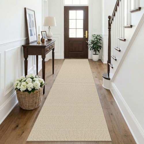 KOZYFLY Cotton Runners Rugs for Hallway 2.5'x10', Washable Runner Rug, Woven Non Slip Kitchen Runner, Braided Entryway Rug, Floor Carpet for Entry, Aisle, Hall, Oatmeal Beige by KOZYFLY