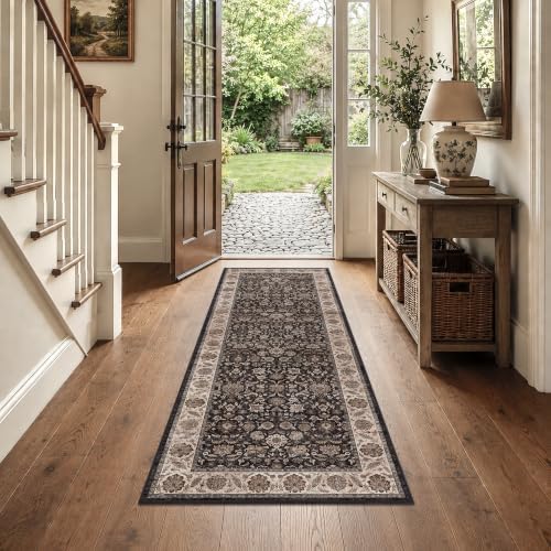 Washable 2x6 Kitchen Non-Slip Runner Rug Charcoal Beige Throw Carpet - Image 4