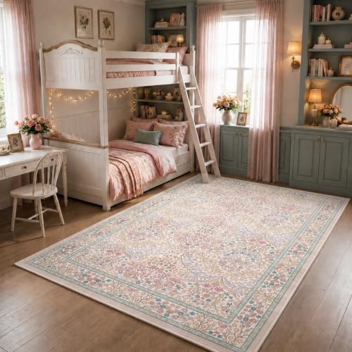 Lahome Washable Area Rugs 5x7, Soft Pink Rugs for Bedroom Girls Living Room by Lahome
